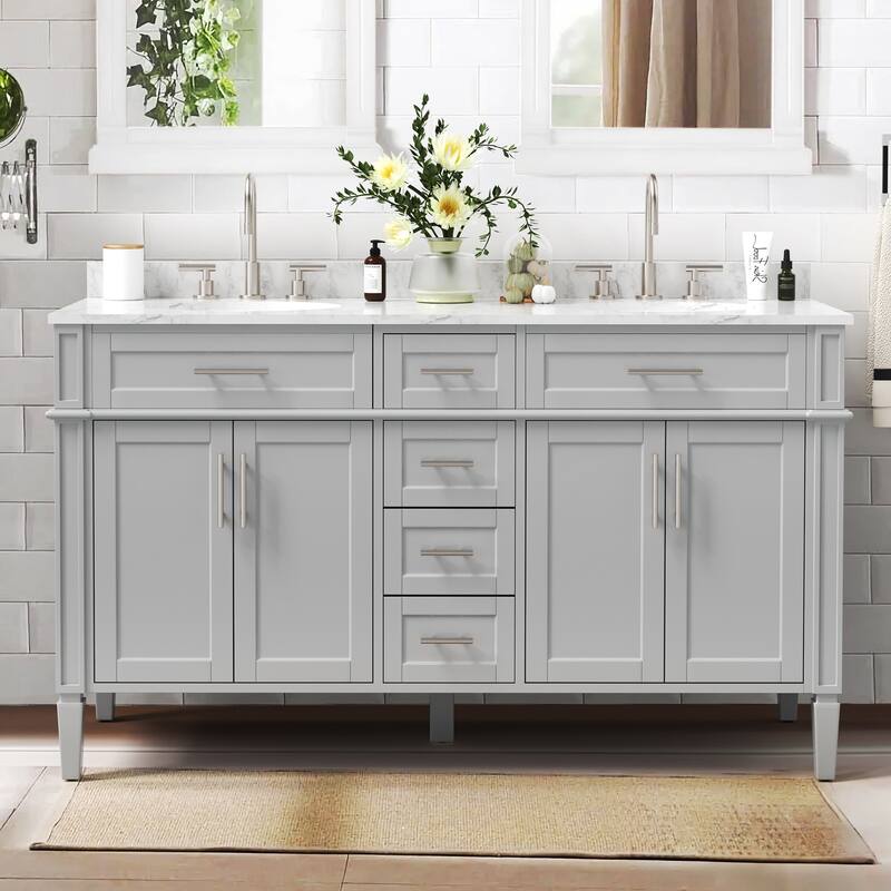 36/48/60 in. Bathroom Vanity with Ceramic Undermount Sink, Wood Cabinet, and storage drawers - 21.5"D x 60"W x 35"H - Grey