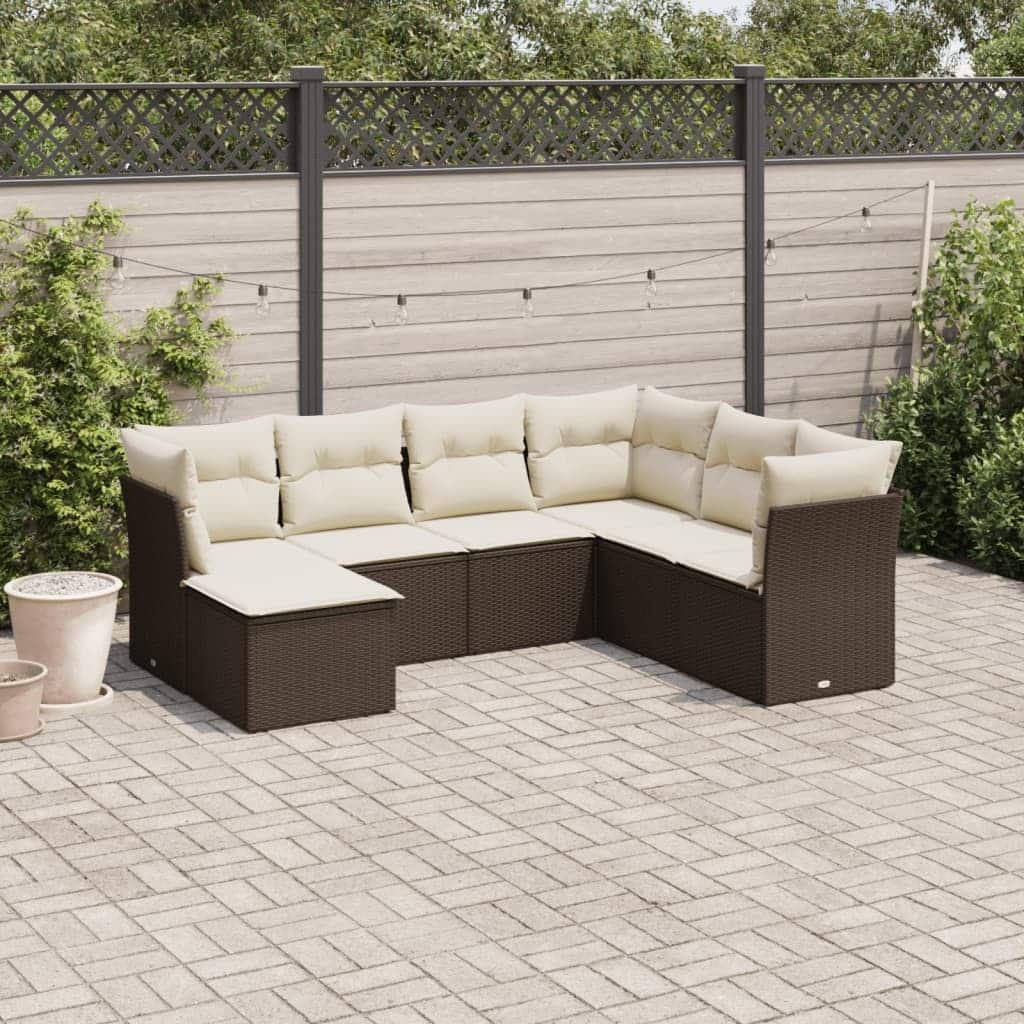 vidaXL Patio Sofa Set Brown, Cream White - 21.7 x 21.7 x 14.6
