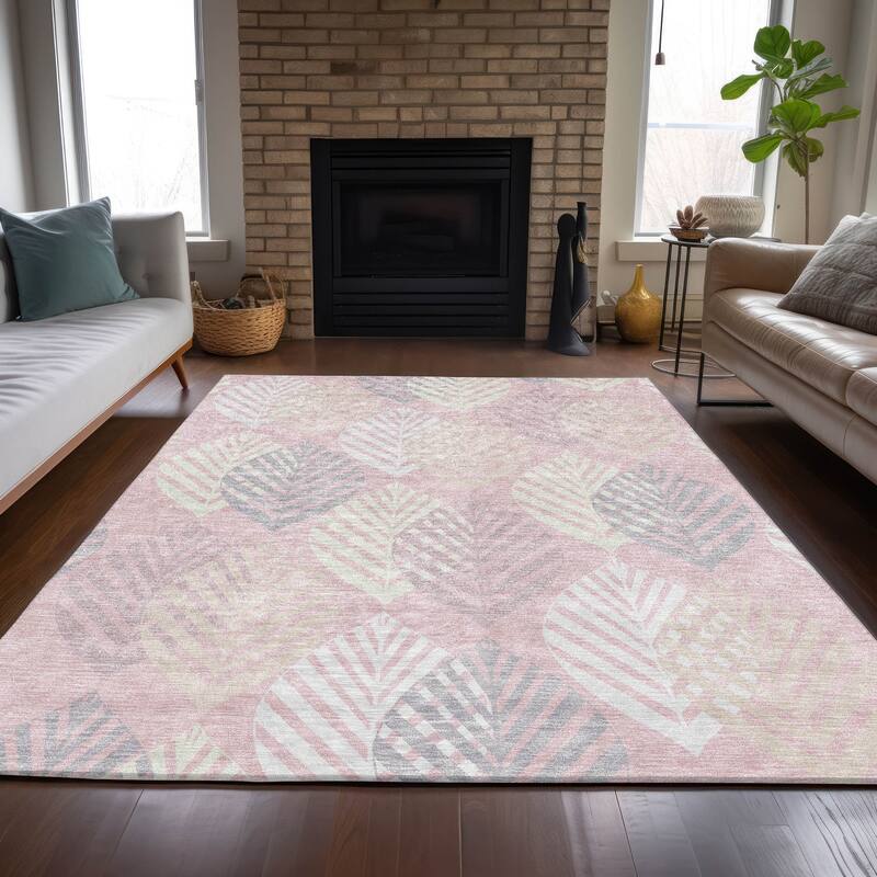 Machine Washable Indoor/ Outdoor Chantille Casual Palm Leaf Rug