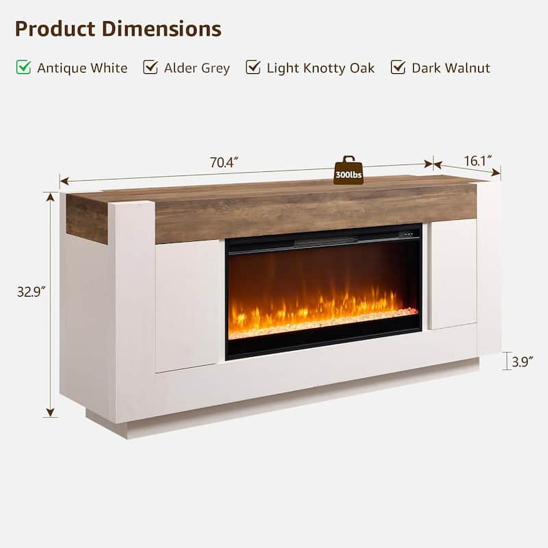 Modern Fireplace TV Stand for 80" TV, Entertainment Center with LED