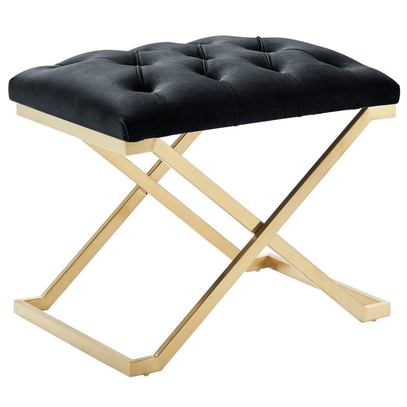 22" Black and Gold Contemporary Single Bench with Button Tufting