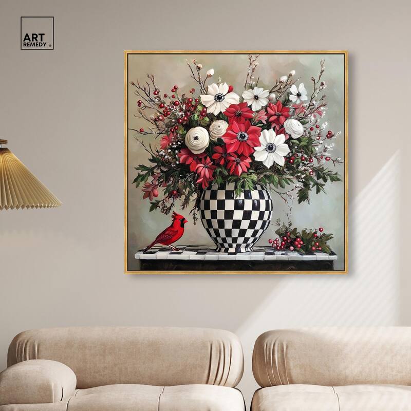 Checkerboard Vase Blooms I Canvas by Art Remedy