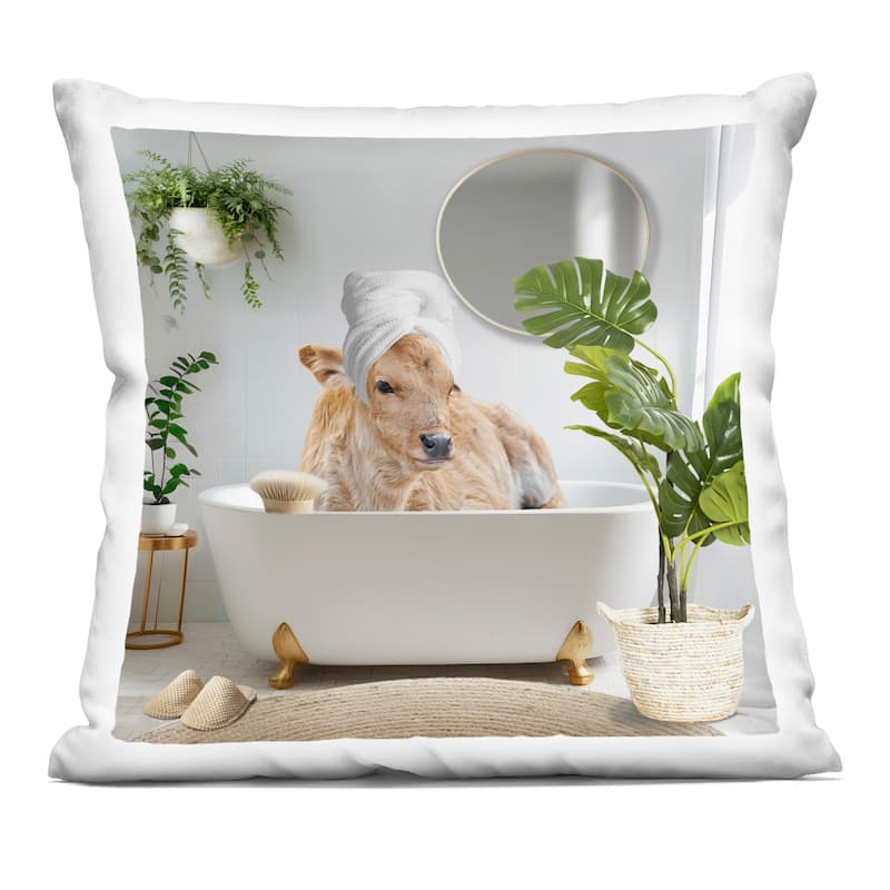 Stupell Pampered Cow in Bath Decorative Printed Throw Pillow Design by CAD Designs - Accent - Polyester - Grey - Single