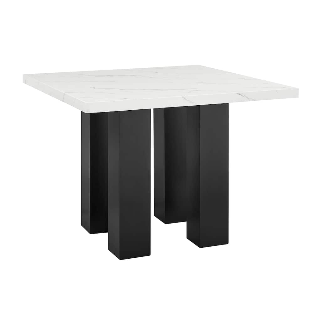 Riac Counter Height Table, 48 Inch, White Faux Marble Top, Black Legs
