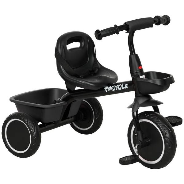 slide 2 of 20, Adjustable Toddler Tricycle for Kids Ages 2-5 with Safety Features, Basket, and Puncture-Resistant Wheels Black