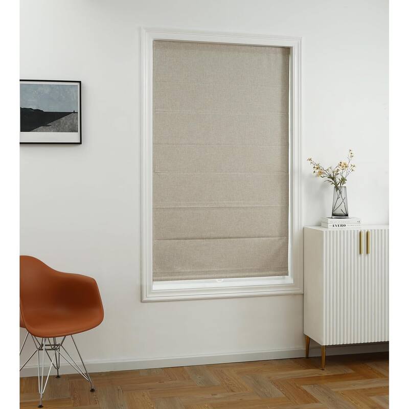 100% Blackout Roman Shade Belgian Linen Look Polyester Fabric