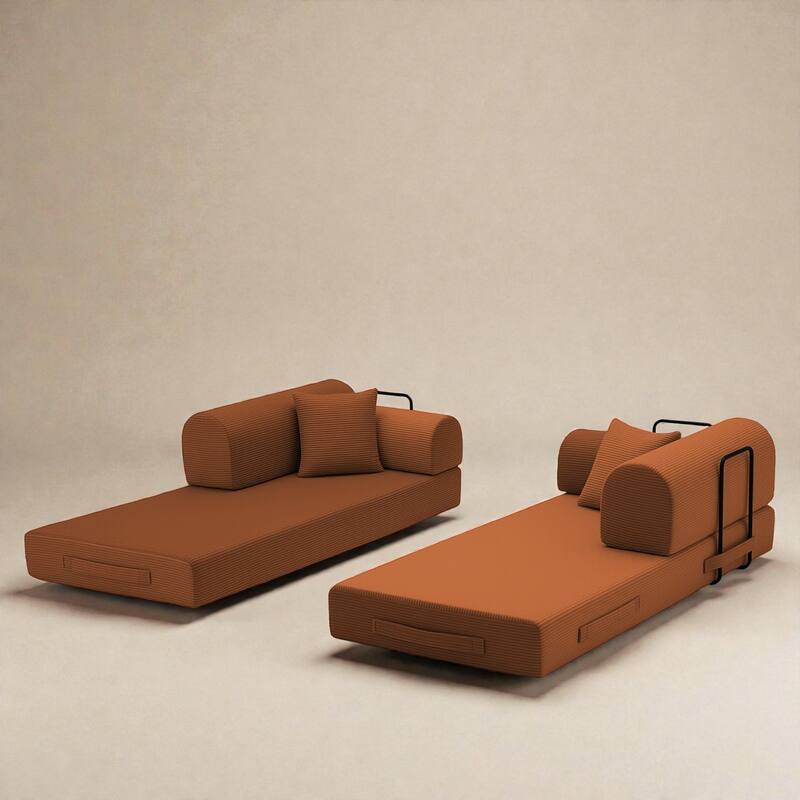 Convertible Sleeper Sofa Bed, 4-in-1 Corduroy Folding Floor Couch with Cylindrical Pillow, 2-Seat Space-Saving Lounge Sofa