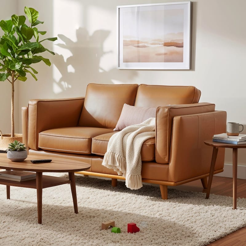 MCombo Napa Leather Couch, Leather Sofa -  Cognac Tan - Loveseat