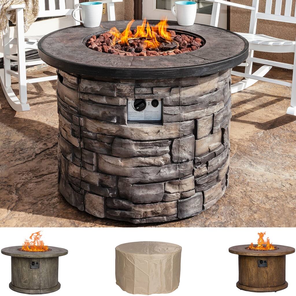 Fire & Flare 35"W Round 50K BTU Outdoor Propane Fire Pit Table with Lava Rocks