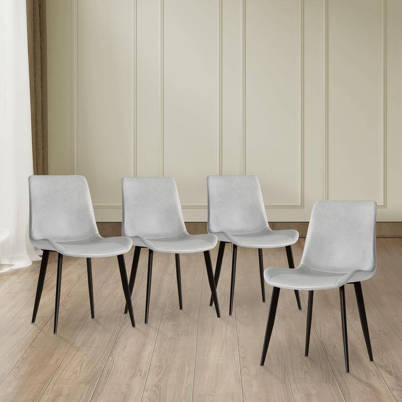 Modern 4-Piece Dining Chair Set - Ergonomic PU Leather & Sturdy Steel Legs - Grey