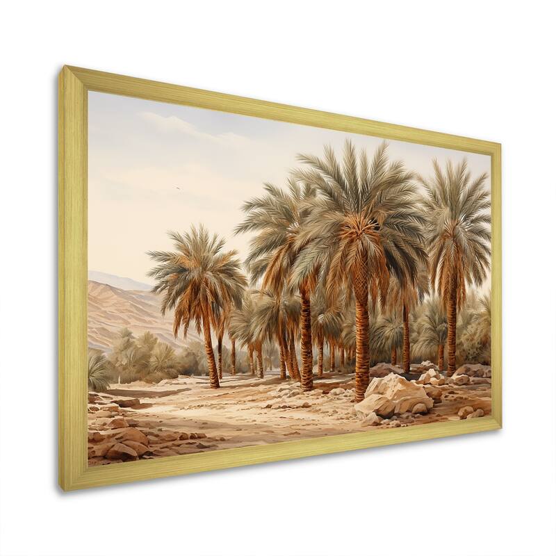 Designart "Palm Tree Desert Oasis " Palms & Palm Trees Framed Canvas Prints
