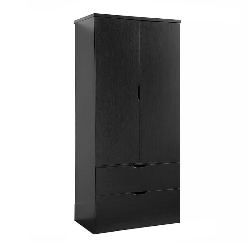 Tall MDF Wardrobe Closet With Drawers Doors And Hanging Rod