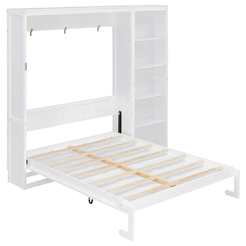 Queen Size Murphy Bed Wood Wall Bed Folding Bed with Storage Shelves