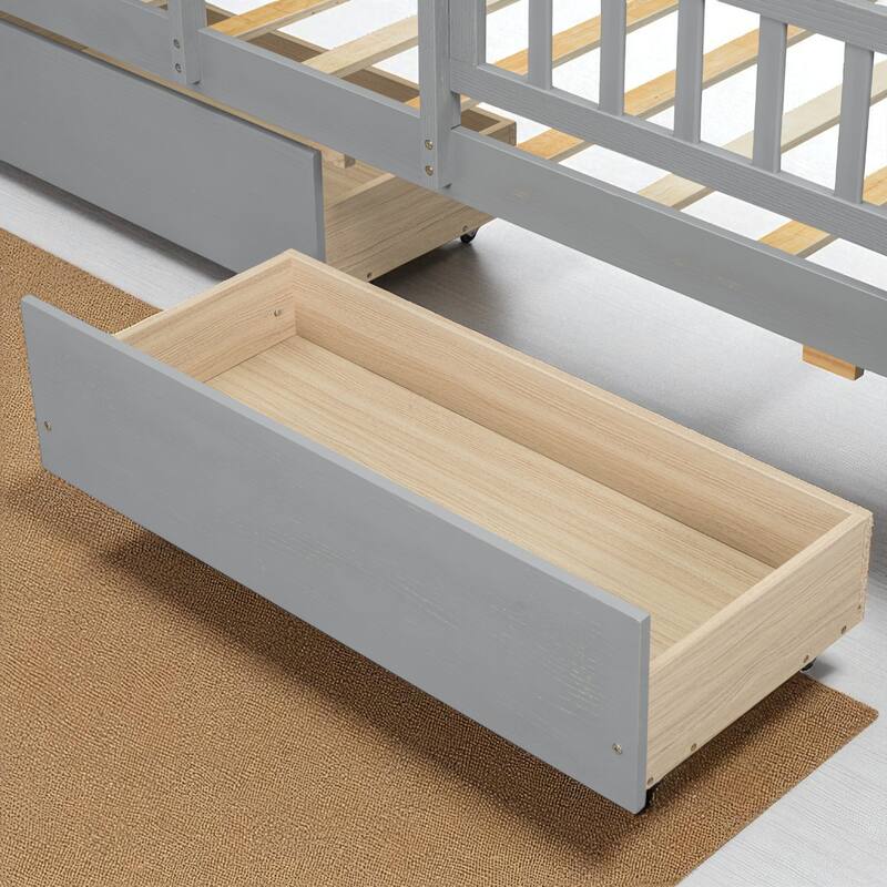 Twin Size Wood Platform Bed with LED Headboard, USB Charging, Guardrail & 2 Storage Drawers