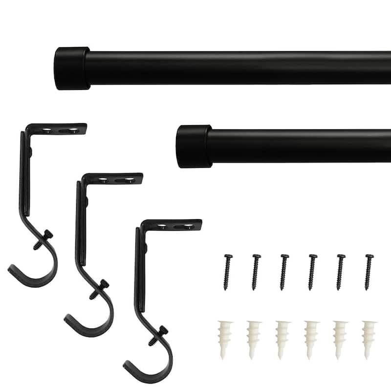 Lumi Single Curtain Rod Brushed Nickel/ Black- End Cap finials - 3/4" Dia. 66"-120" L - Matte Black