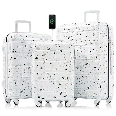3 Piece Expandable Luggage Set, PC+ABS Durable Hard Shell Carry-on Suitcase with USB Port and Spinner Wheels, for Travel