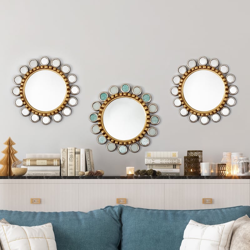 Novica Handmade Turquoise Planets Wood And Bronze Wall Mirror