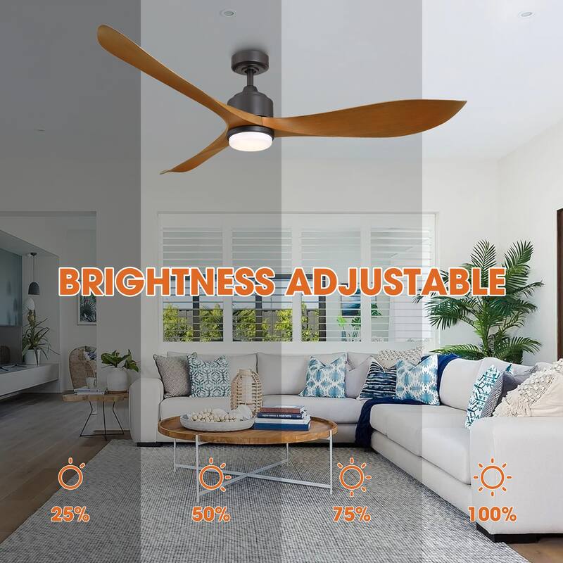 66" Modern Brown 3-Blade Dimmable Ceiling Fan with Light and Remote