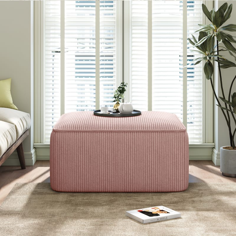 Upholstered Square Ottoman - Fabric Footstool - Pink