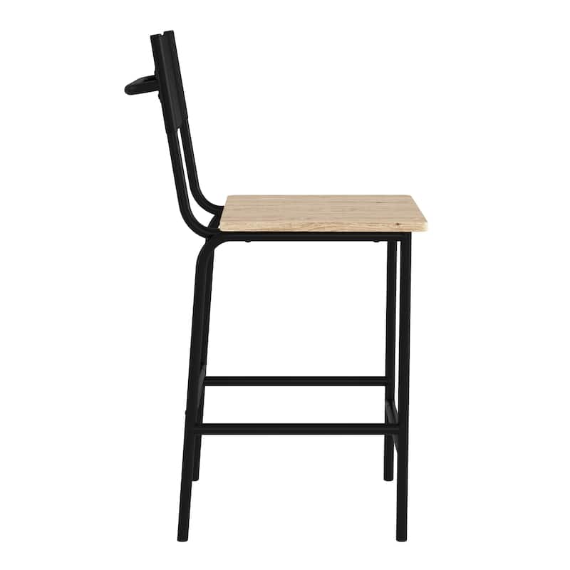 Wood Industrial Counter-Height Stool with Comfortable Seating, Black - 18.50" W x 23.47" D x 38.23" H