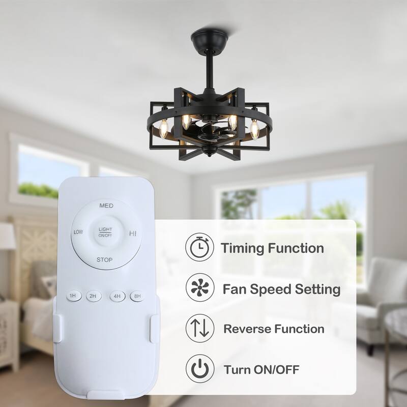 18" Oaks Aura Spacecraft-inspired Industrial Black Ceiling Fan with Lights, 3-Speed Reverisable Ceiling Fan with Remote