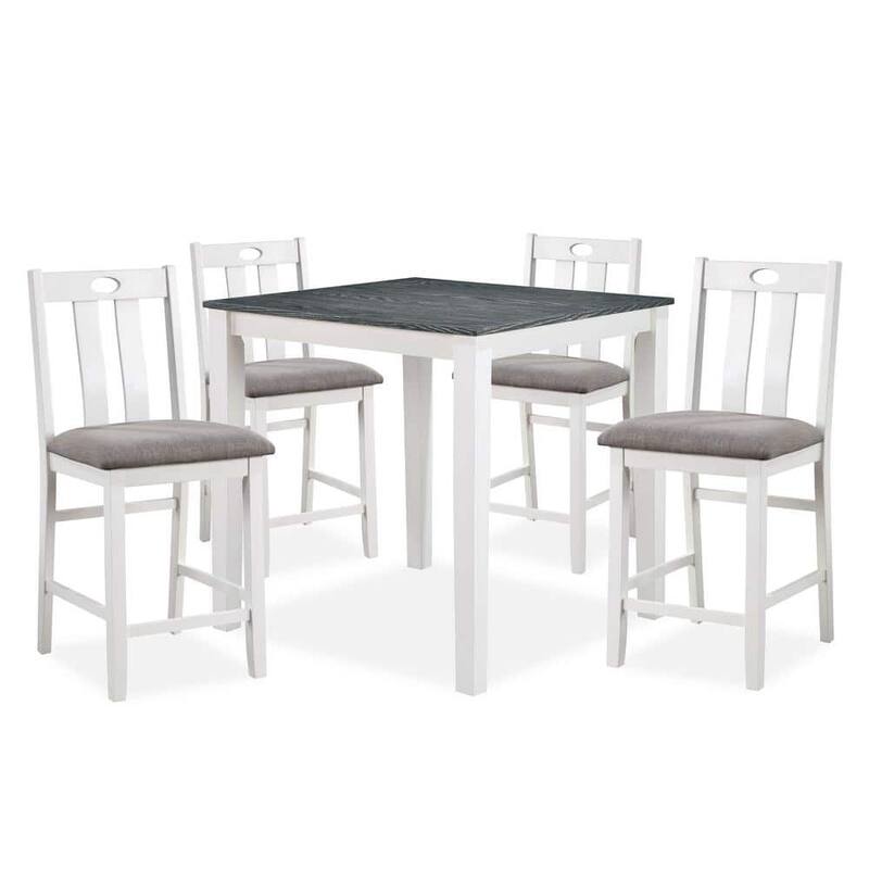 Solid wood 5pc Counter Height Dining Set Table 4x Chairs Linen Like Fabric Cushions Seats Chairs Dining Room