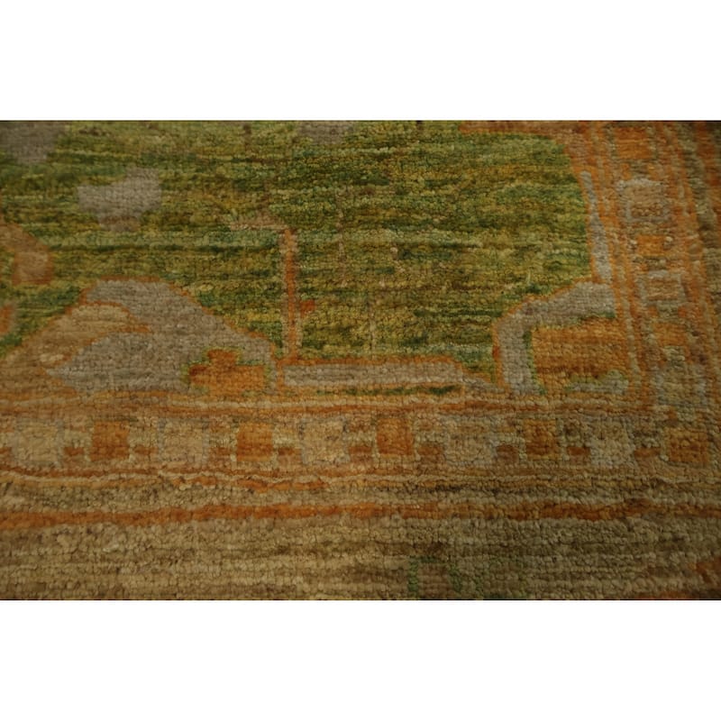 Hand Knotted Oriental 100% Wool Carpet Transitional Floral Green Oushak Area Rug - 8' 5'' X 5' 11''