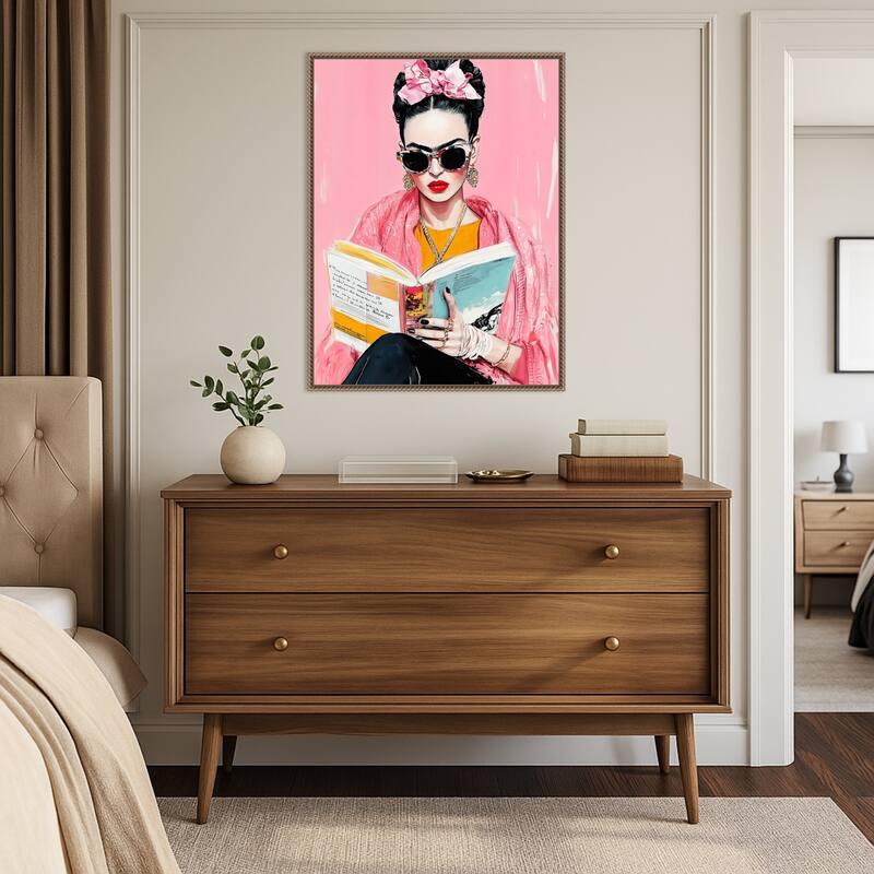 Frida Reading Book by Justyna Jaszke (23 x 30 in.), Framed Canvas Wall Art Print