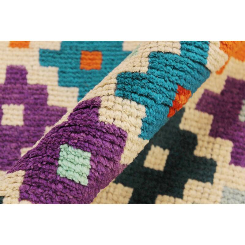 Eclectic Balochi Bernal Beige/Blue Hand Knotted Wool Rug - 5'10'' x 7'10''