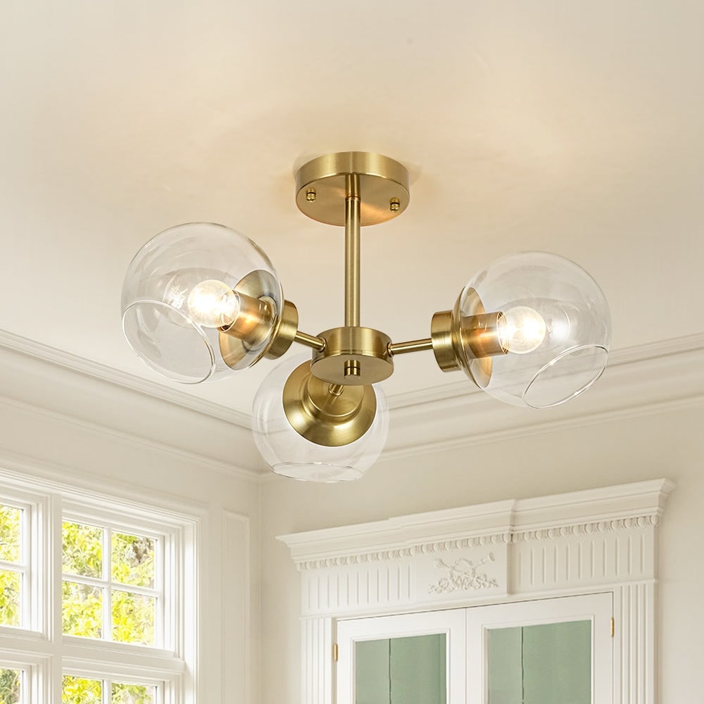 Modern 3-Light Glass Globe Sputnik Semi Flush Mount 20.5in