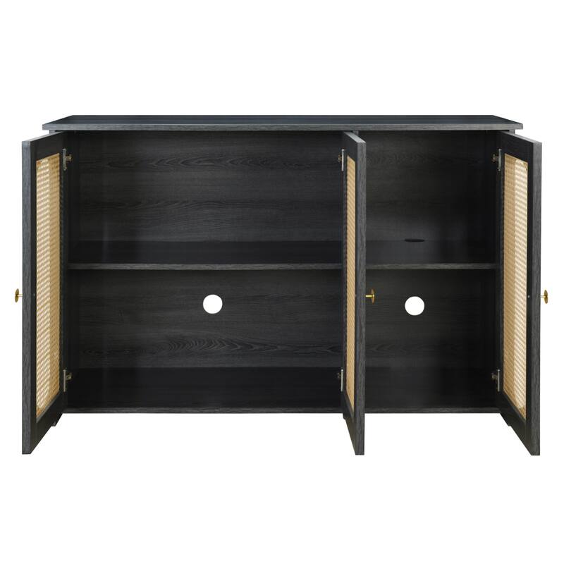 Oval Rattan Doors Black Sideboard with Adjustable Shelves