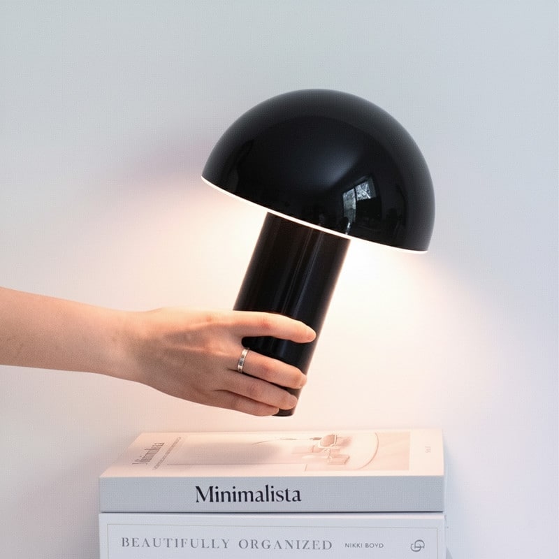 Brightech Celia 10.24 in LED Glossy Modern Round Dome Dimmable Cordless Portable Rechargeable Bedside Nightstand Desk Lamp