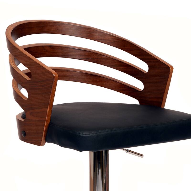 Open Wooden Back Faux Leather Barstool with Pedestal Base