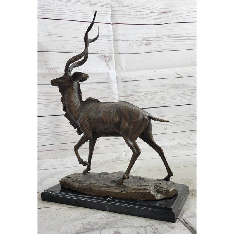 Kudu Antelope Bronze Statue Sculpture Figure On Marble Base Signed Original Art