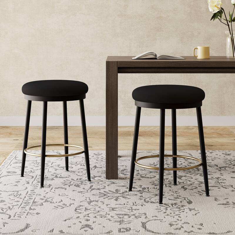 Roomfitters Modern Counter Stools, Set of 2 Bar Height Chairs with Iron Frame, Cushioned Seat and Footrest - Black