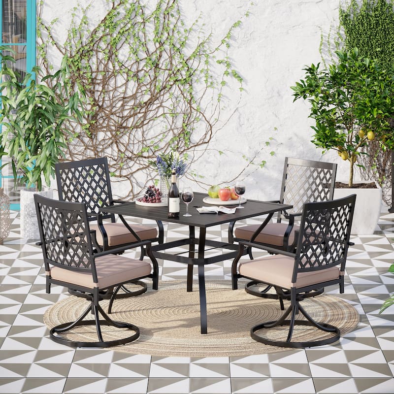 MAISON ARTS 5-Piece Patio Dining Set with 4 Swivel Cushioned Chairs and a 37" Weather Resistant Table - Black