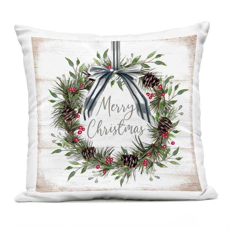Stupell Rustic Christmas Pinecone Wreath Printed Outdoor Throw Pillow Design by Elizabeth Tyndall - Accent - Polyester - Green - Single