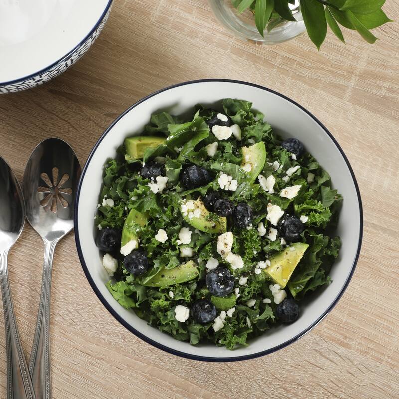 Gibson Home Castle Way 4-Piece Serving Bowl Set, 8 Inch Stoneware Bowls, Blue & White Assorted Pattern, Decorative Everyday Use