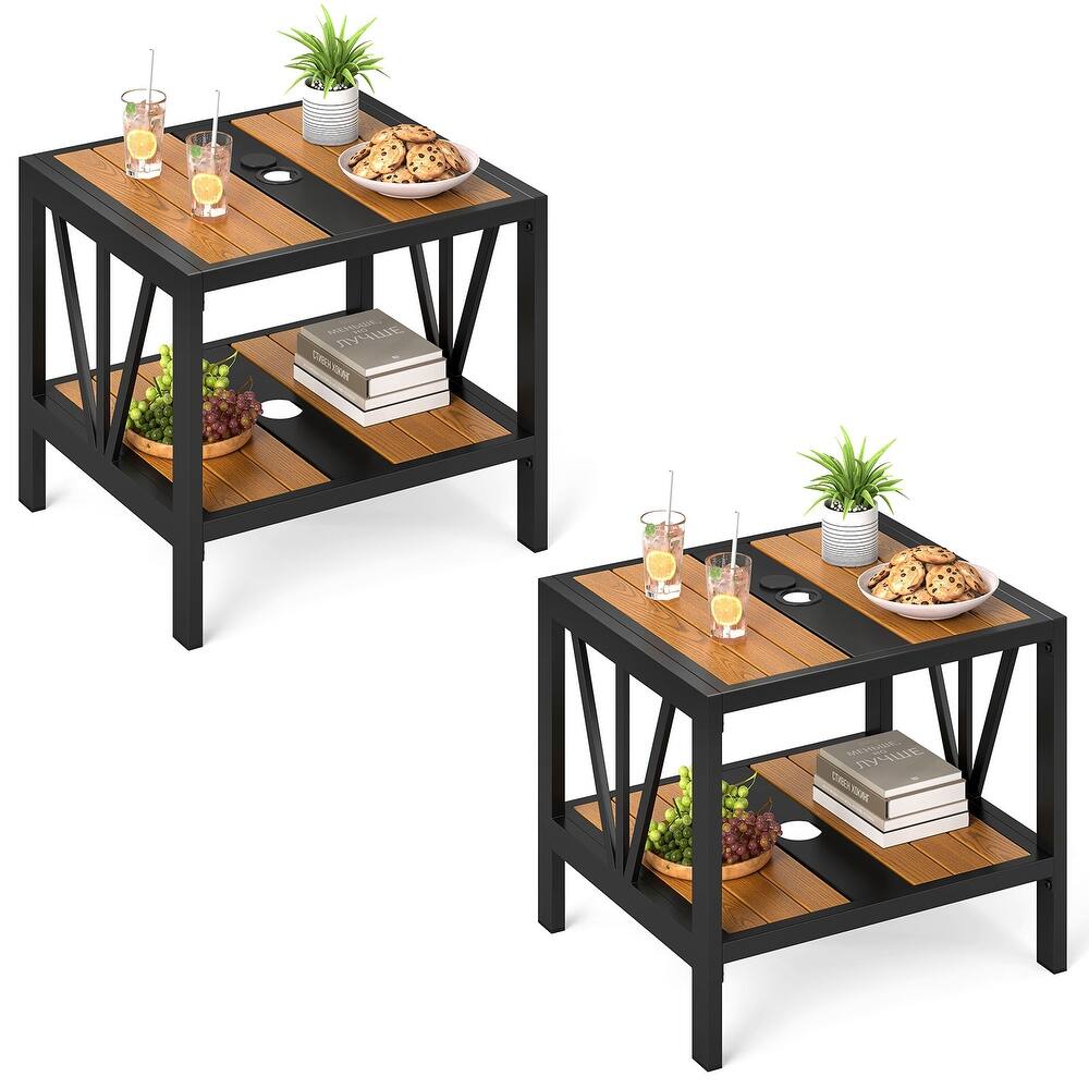 Gymax 2PCS Outdoor Side Table 2-Tier Coffee End Table w/ 1.57''