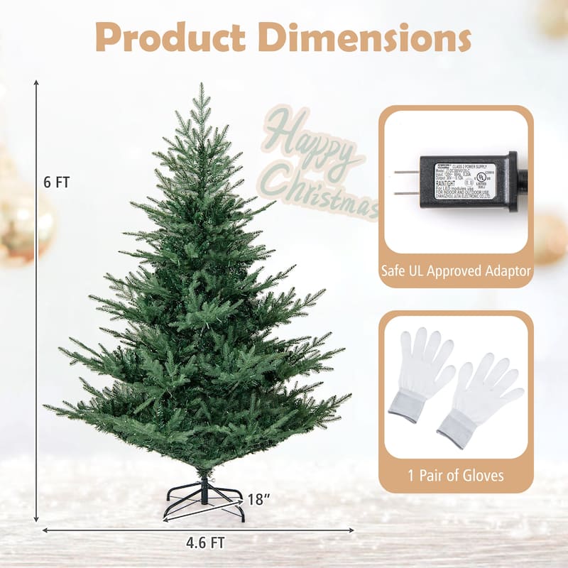 Gymax Pre-Lit Artificial Christmas Tree Hinged Xmas Tree w/ PVC & PE
