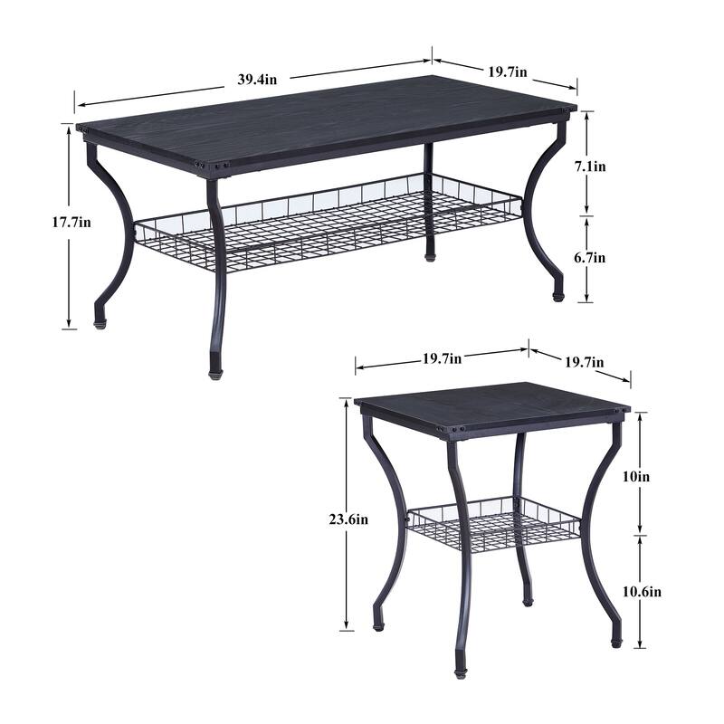 VECELO Mid Cectury 3-pieces Coffee Table Set, 3-Piece Living Room Table Set(Set of 3)