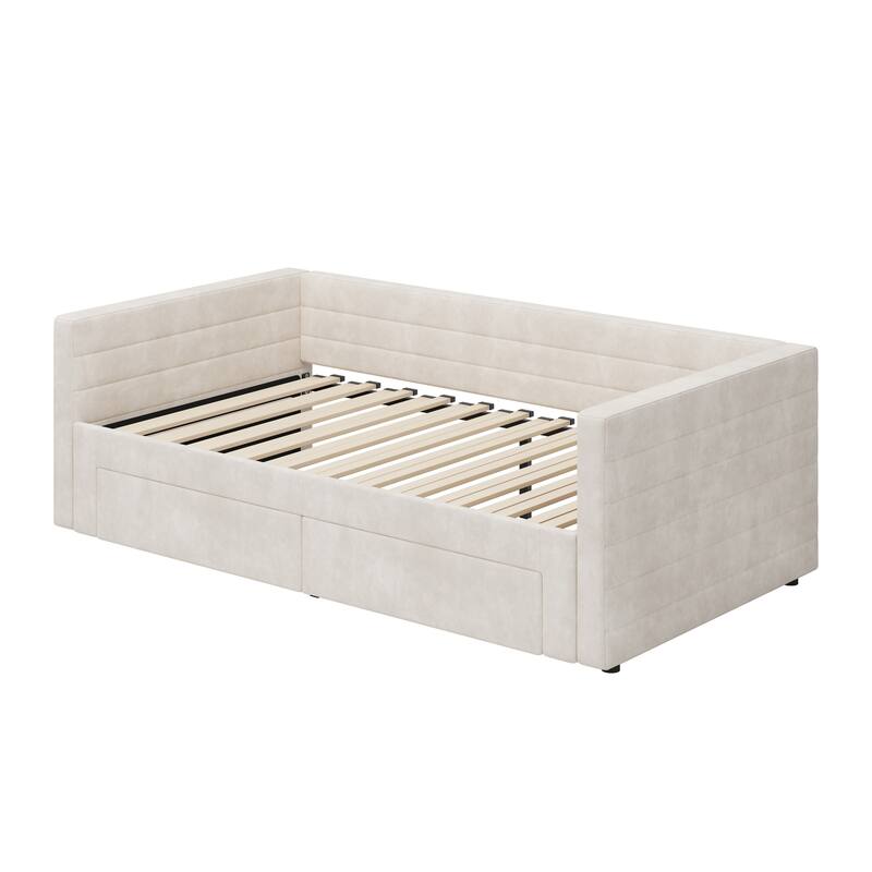 Tufted Upholstered Daybed with Pull-Out Expansion & 2 Hidden Drawers by Harper&Bright Designs