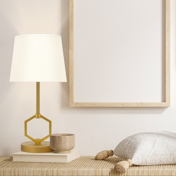 Set of 2 Zelda River of Goods Gold Painted Metal 17.5 Inch Candlestick Table Lamps with White Fabric Empire Shades On Sale Bed Bath Beyond 36936540