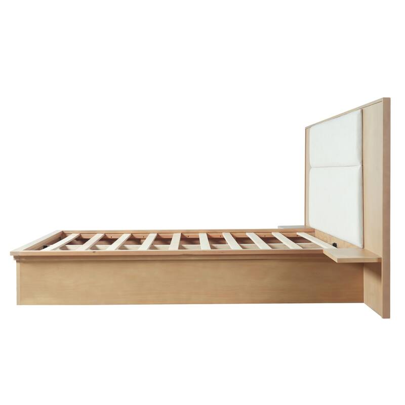 Christopher Knight Home - Avery Platform Bed Frame with Upholstered Headboard & Built-In Side Shelves, No Box Spring Needed