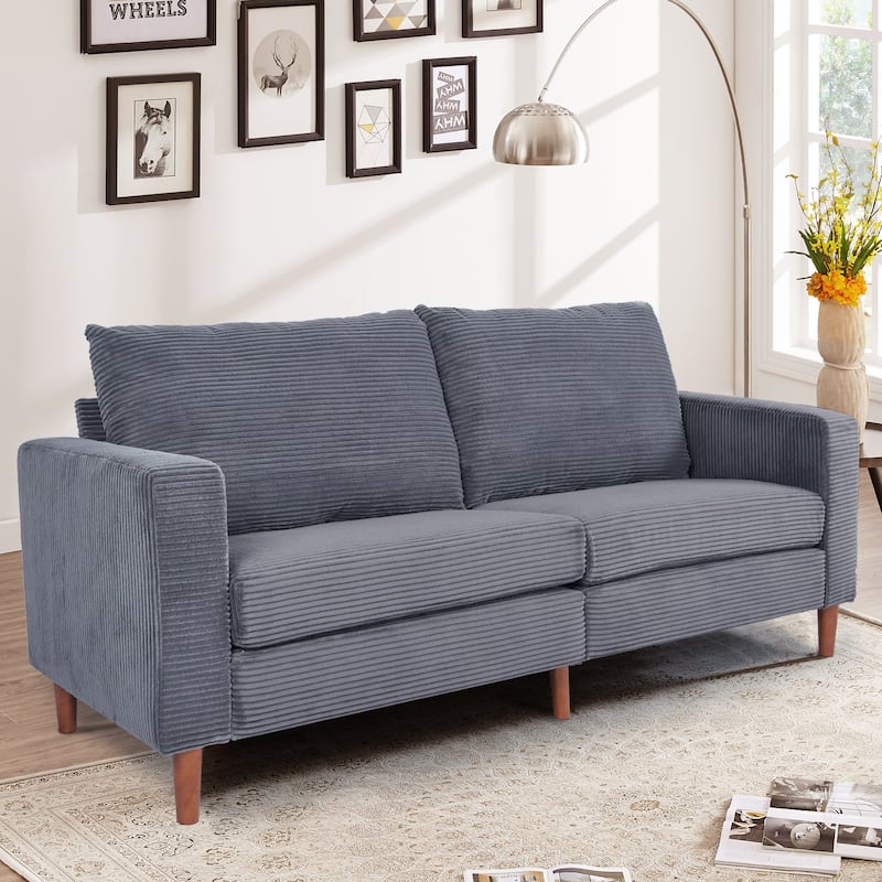 82.68 in. L Corduroy Mid-Century Modern Rectangle 2-Seater Loveseat with Square Arm