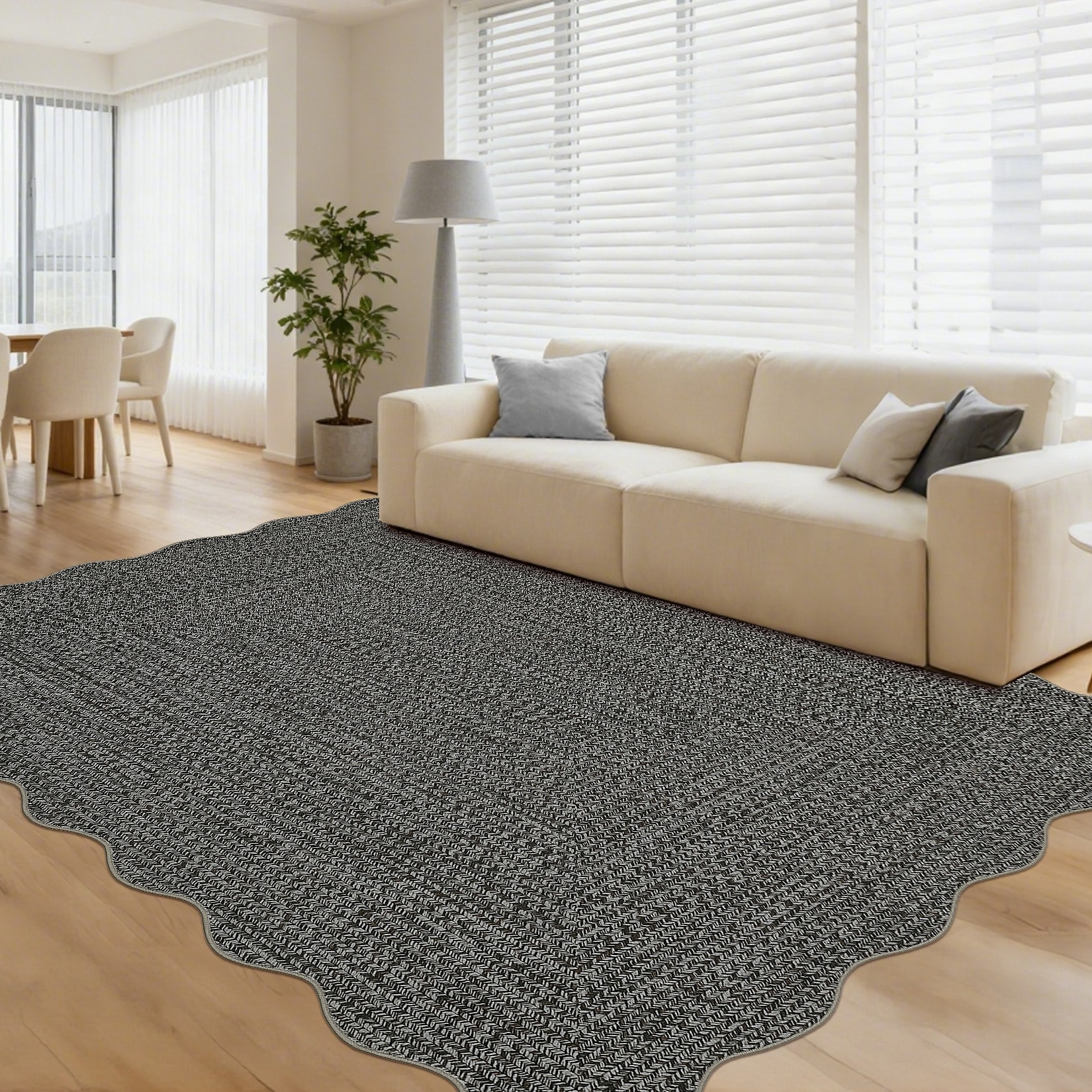 Modern 3'X5'Area Rug,Scalloped Border Braided Print Low Pile Rug - 2'3" x 12' Runner