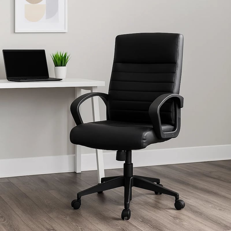 Swivel Task Chair, Black Ribbed Back Vinyl, Caster Wheels, Adjustable