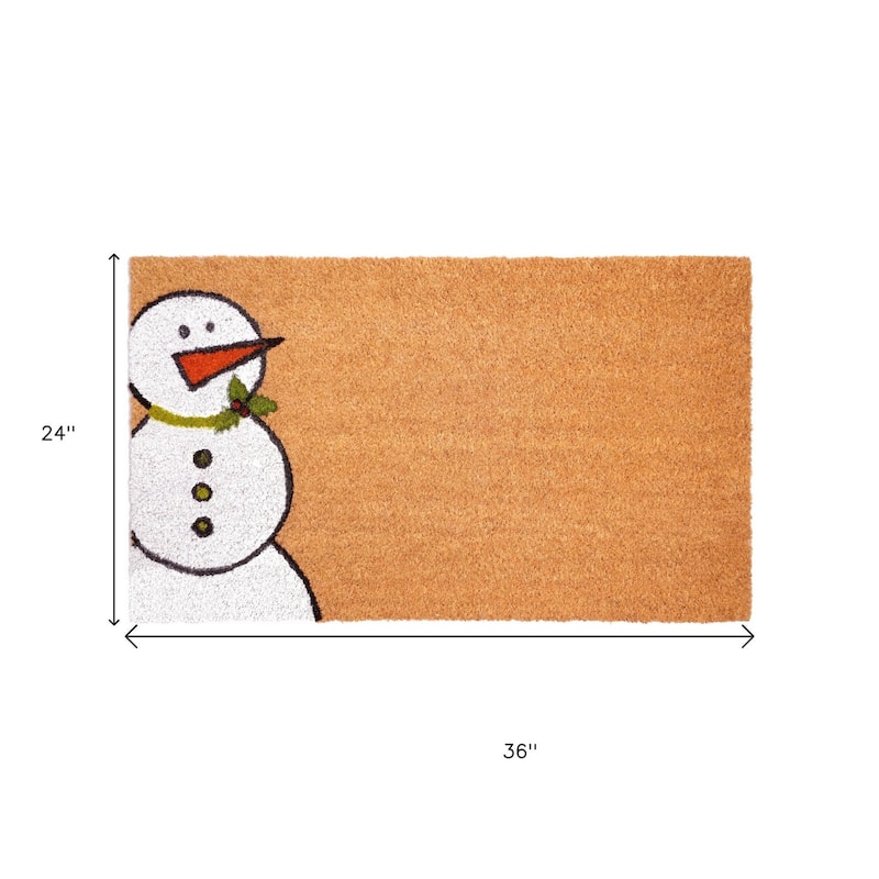 HomeRoots 24" X 36" Brown White And Red Christmas Snowman Outdoor Coir Door Mat - 24.00' X '36.00
