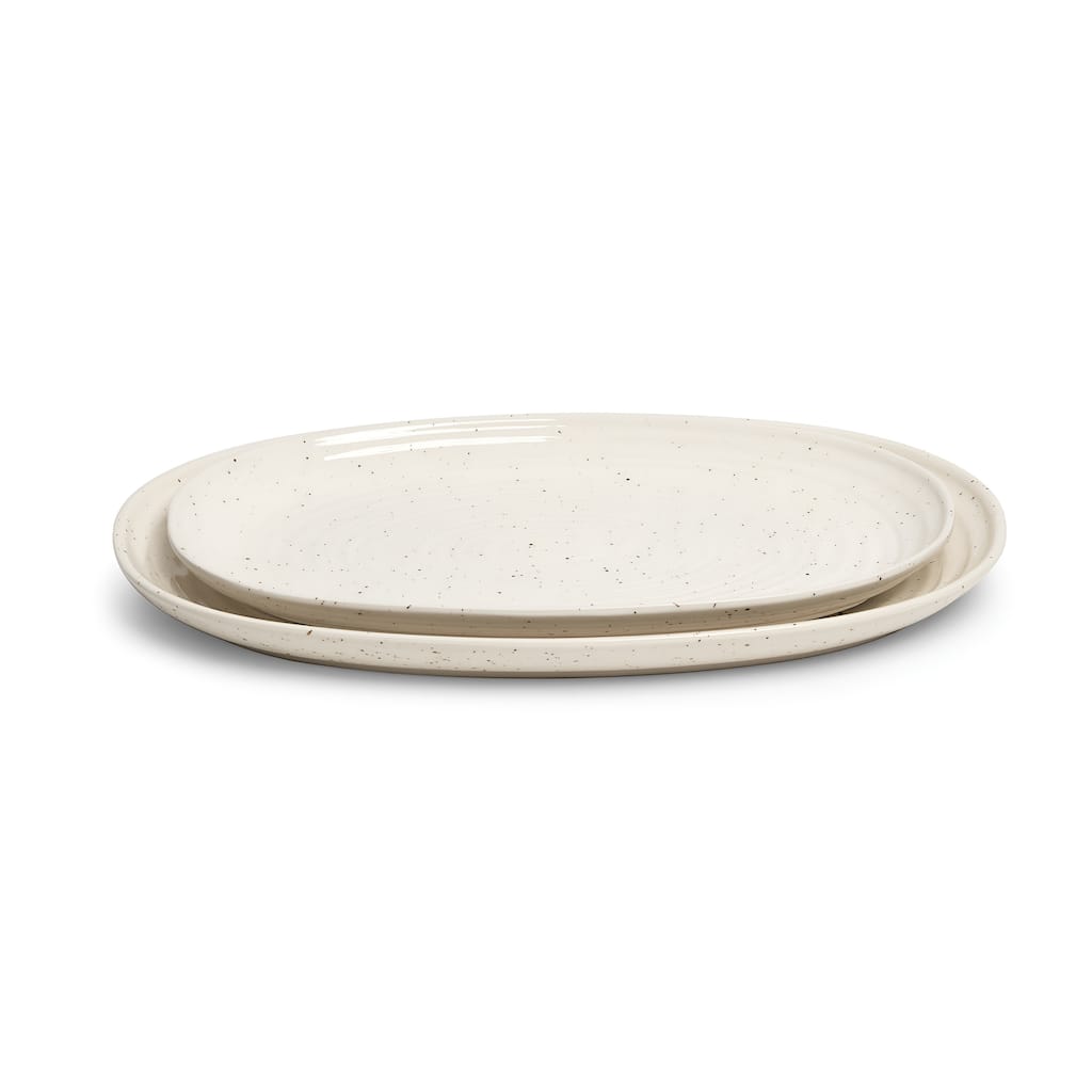 Sango Siterra 2-Piece Speckled Stoneware Serving Platter Set - Oval Large & Medium Ceramic Platters with Glossy Rustic Glaze