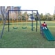 preview thumbnail 1 of 7, A-Frame Metal Swing Set with Slide Comfortable, and Weatherproof for Two Children - 124" L x 74" W x 73" H Blue-Green-Orange